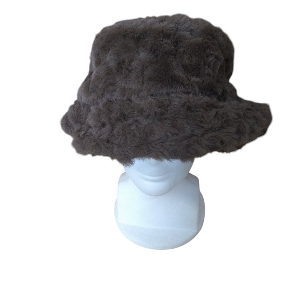 Women’s One Size Fits Most Brown Faux Fur Bucket Hat Soft Cozy Outdoor